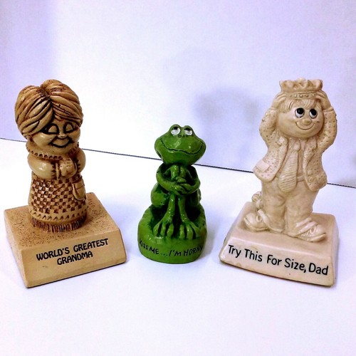 Lot of 3 '70s Sillisculpt Collectible Comic Desk Statues Grandma Horny Toad Dad - Picture 1 of 11