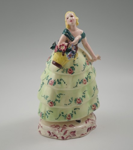 ART DECO TREVIR ITALIEN KERAMIK 8 ZOLL JUNGE DAME MIT BLUMENKORB SKULPTUR - Bild 2 von 7