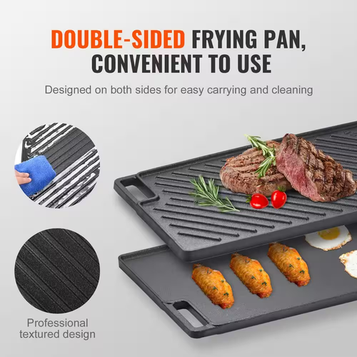 Reversible Grill/Griddle 9.7 X 16.7 In. Pre-Seasoned Cast Iron Griddle Rectangul - Picture 6 of 9