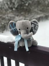 Baby Birth Stats Elephant, baby birth announcement elephant, plush Elephant