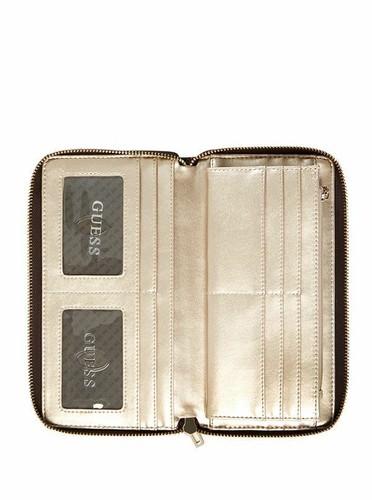 Guess Aline Logo print Check Organizer Wallet Purse Zip Clutch Studd Nude Pink - Picture 3 of 4