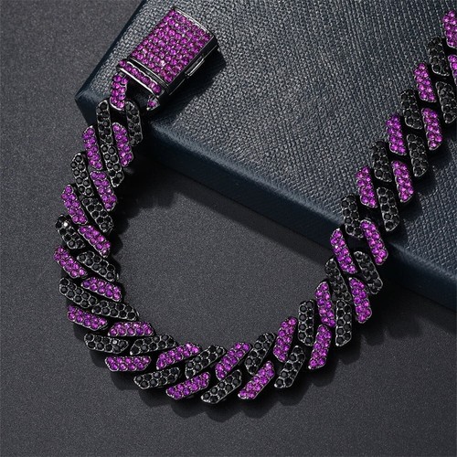 2Pcs FULLY ICED Gun Black Rhodium Plated CZ Cuban Link Hip Hop Necklace+Bracelet - Picture 8 of 28