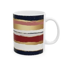 Minimalist Patriotic Striped Mug Design – Red, White & Blue with Gold Accents