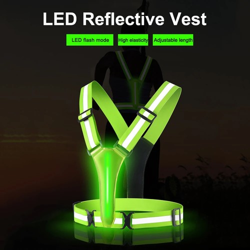 LED Running Vest USB Rechargeable Reflective Glowing Straps High Visibility - Picture 13 of 28