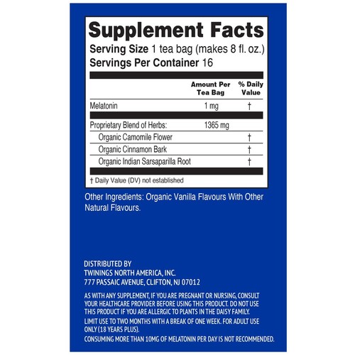 Té Twinings Superblends de manzanilla para dormir, canela y vainilla -16 bolsas (paquete de 4) - Imagen 3 de 5