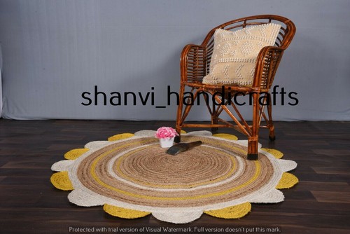 Indien Multi Color Jute Handmade Braided Rug Bohemian Jute Rug Round Floor Rugs - Picture 1 of 6