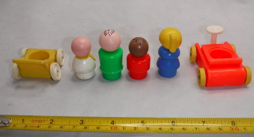 Vintage Fisher Price Set 6 Little People Figur Kunststoff Wagen Kinderwagen Baby Lätzchen - Bild 3 von 7