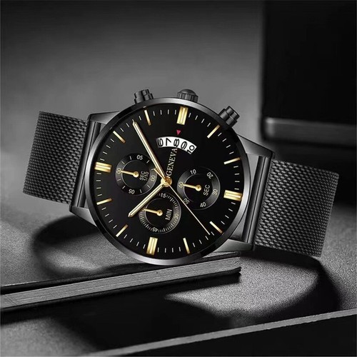 Nuevo Moda Genial Hombres Negro Acero Inoxidable Cuarzo Reloj Deportes Regalo Negocios - Imagen 2 de 20