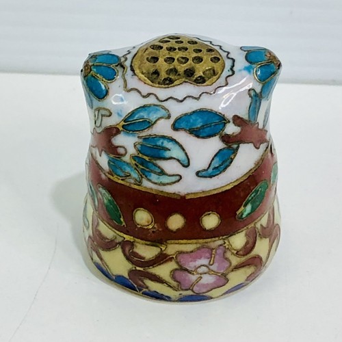 Cloisonne Collectable Figurine Bear Blue Gold Red Floral Shadowbox Display - Bild 3 von 7