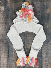 Cat Jack Girls 8-16 Unicorn Hooded Scarf With Pockets, NWT Rainbow Hair Horn