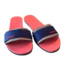 Havaianas You Trancoso Sandals Slides Flip Flops Size 41-42 Navy White 9/10
