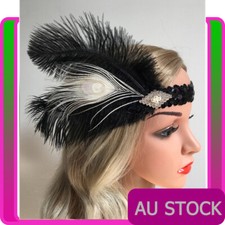 1920s Headband Black Feather Bridal Great Gatsby 20s Flapper Headpiece Gangster