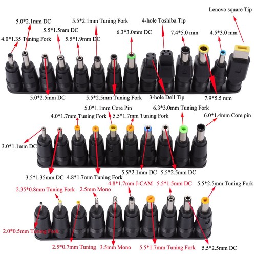 34pcs Universal Laptop DC Plug Set for Lenovo Dell HP Asus Toshiba Laptops - Picture 3 of 7