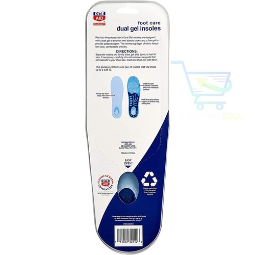 Insoles Dual Gel Work Insoles For Men 1 Pair - Sizes 8-13 Shock Absorbing Gel - Picture 6 of 12
