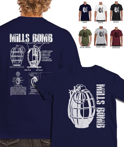 MILLS BOMB T-SHIRT British Army military hand grenade World War 1 William Mills - Picture 8 of 15