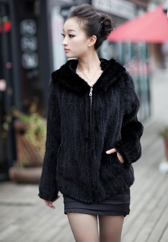 Real Genuine Knitted Mink Fur Coat Outwear with hood women hand made jacket - 第 7/8 張圖片