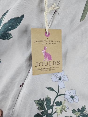 Joules Shift Dress Women 14 Silver Gray Floral 3/4 Flutter Bell Sleeve New Flaw - Picture 12 of 15