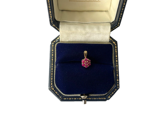 Rubin Anhänger 9kt Gold Rubin Cluster Goldanhänger - kleiner Rubinanhänger - Bild 5 von 15