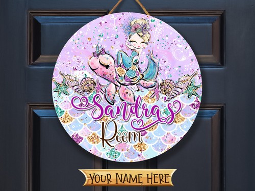 Letrero de puerta con nombre personalizado para guardería sirena tortuga MER001 - Imagen 4 de 12