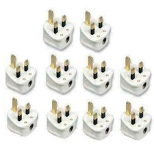 10 x 13 AMP UK 3 PIN FUSED WHITE MAINS PLASTIC PLUG 13A PACK SOCKET BULK BS1363