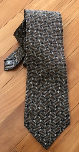 Calvin Klein Krawatte geometrisch 100 % Seide braun und grau - Bild 1 von 6