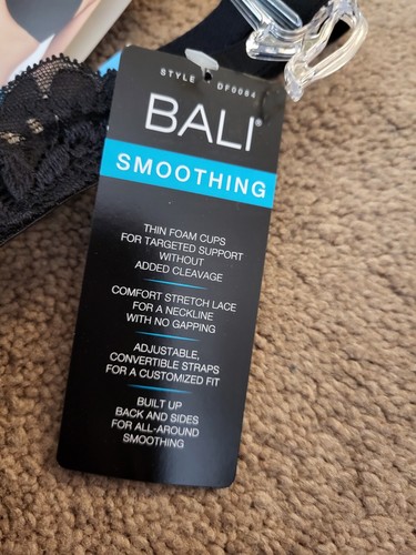 BALI One Smooth U Comfort Stretch Lace Underwire Bra DF0084 Black Size 34C NEW - Picture 3 of 4