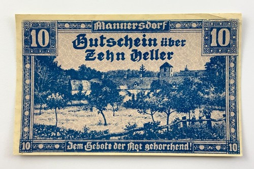 1920 Austria 10 Heller Mannersdorf Notgeld Banknote CC254 - Picture 3 of 9