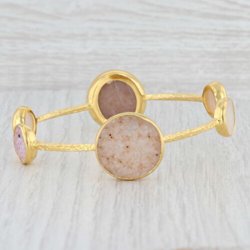 Nuovo Nina Wynn 8 " Bracciale Rigido Quarzo Drusa 22k Oro Argento Sterling - Foto 4 di 6