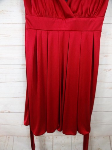 B-Wear Too Spaghettiträger rotes Satin Kleid Gr. S Empire Taille & Blasensaum - Bild 3 von 5