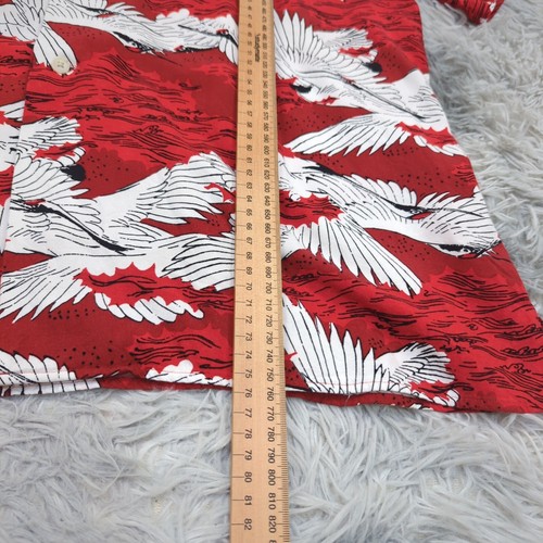 Uniqlo Japanese Art Mens Red & White Crane Lightweight Hawaiian Rayon Shirt XL - Picture 13 of 15