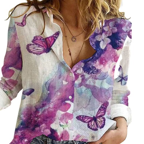 Womens Summer V Neck Tops T Shirt Ladies Long Sleeve Floral Pullover Blouse - Picture 12 of 18