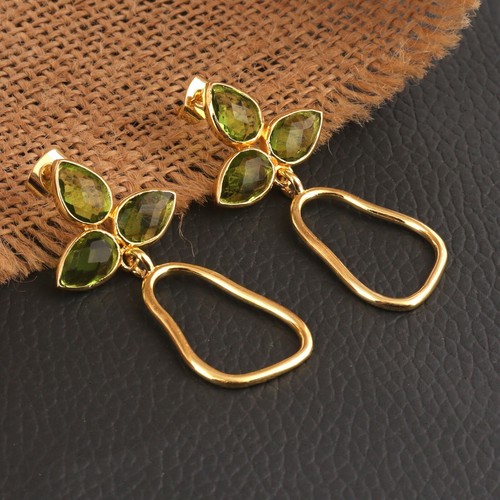 Fashionable Chalcedony Quartz Yellow Gold Plated Leaf Style Stud Dangle Earrings - Picture 36 of 52