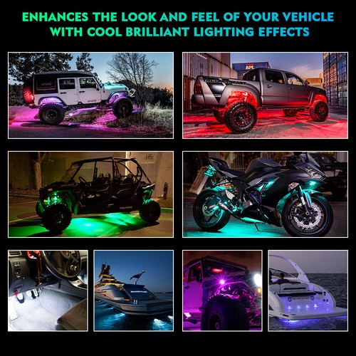 8 Pod RGB LED Rock Light Kit Offroad Pickup Underglow Neon Light Bluetooth APP - Foto 7 di 7