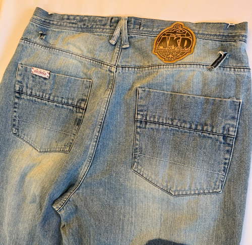 JEANS HOLGADOS DE PIERNA ANCHA VINTAGE AKADEMIKS PARA HOMBRE 38 36"x32" PARCHEADO DENIM SKATER Y2K - Imagen 4 de 20
