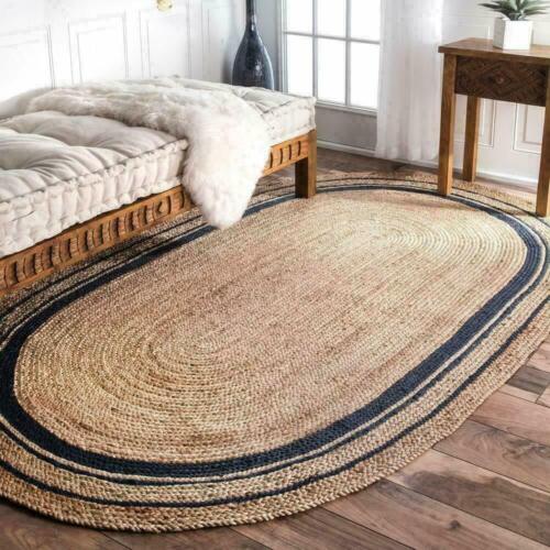 Rug Area Natural Jute Hand Braided Farmhouse Jute Rustic Look Carpet Oval Shape - Picture 1 of 6