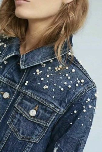 Chaqueta de Camionero Anthropologie Pearl Denim Talla Mediana Nueva - Imagen 2 de 7