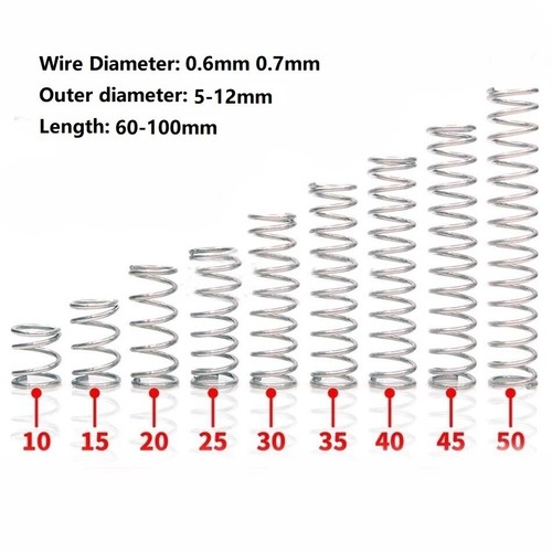 Wire Dia. 0.6 0.7mm OD 5-12mm L: 60-100mm Small Spring Compression Spring Steel - Picture 1 of 6