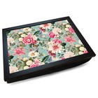 Flowers in Bloom Aqua Blue Cushioned Lap Desk Tray | Wooden Frame | Bean Bag