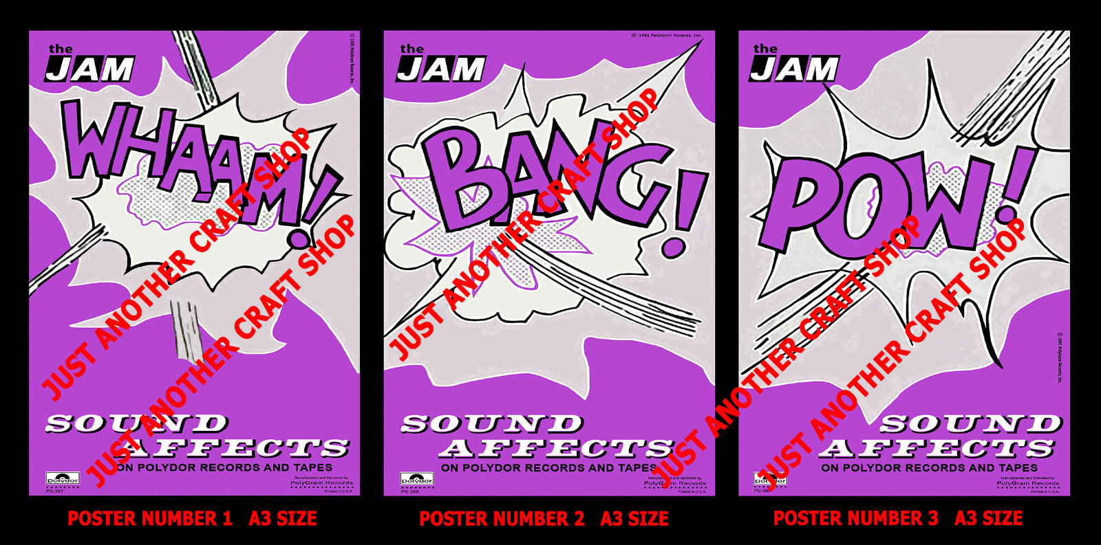 The Jam Sound Affects Complete Set of 3 A3 Size Posters USA Promo 1981