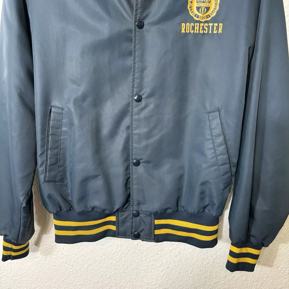 Chaqueta Bomber Vintage MVP Satén Talla L Universidad de Rochester Meliora Azul Foto 3 de 4