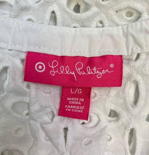 Lilly Pulitzer Size L White Embroidered Eyelet Lace Sheer Studded Tunic Blouse - Picture 9 of 10
