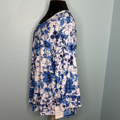 New Emily Daniels Blouse Shirt Top Women Size XL White Blue Floral Casual Spring - Picture 2 of 12
