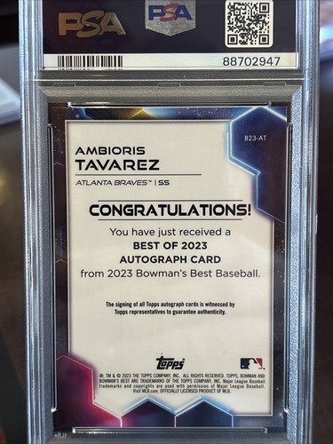 2023 Bowman’s Best Amniotic Tavares Blue Refactor Auto RC Braves /150 PSA 10 - Picture 2 of 2
