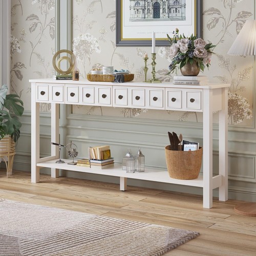 Console Table Extra Long Entryway Table with 4 Drawers Storage Shelf Sofa Table - Picture 5 of 8
