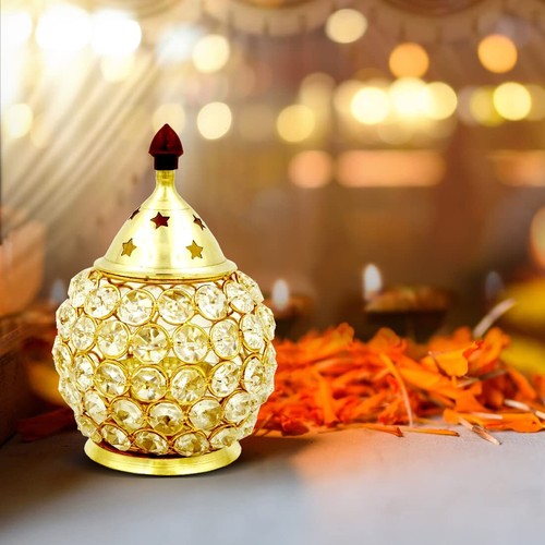 Akhand Jyot Matki Diya Brass Crystal Table Deepak Oil Lamp Diwali Decor 4.5 Inch - Picture 4 of 4