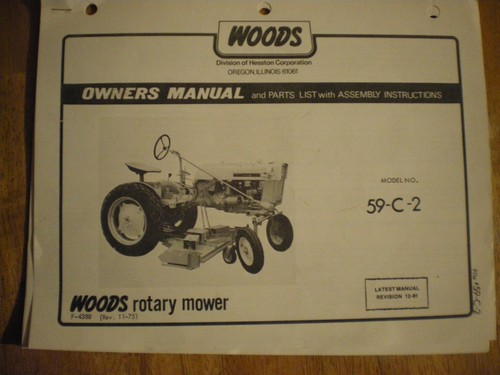 WOODS 59" ROTARY MOWER MANUAL FOR FARMALL CUB TRACTOR