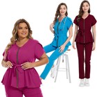 Stretch Nurse Clinic Spa Uniform Women Scrub Sets Retract Waist Straight Pants