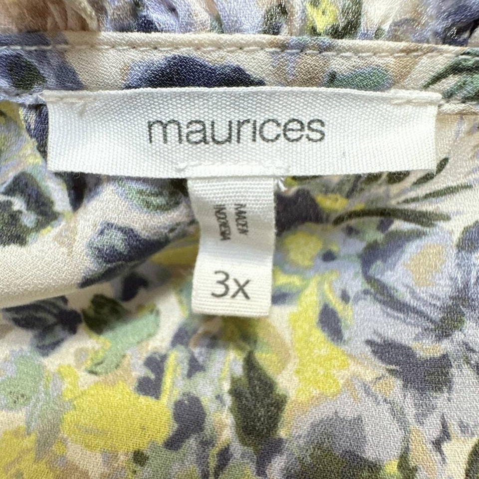 Maurices Floral Peasant Blouse Bubble Sleeve Button Down Ruffle Neck