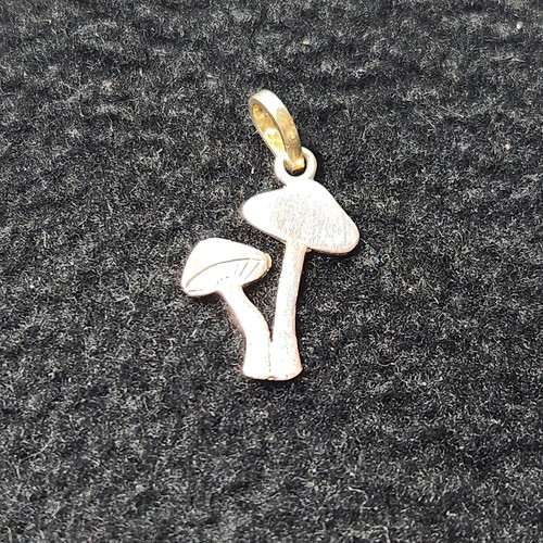 Dual Pilz Halskette Anhänger Charm goldfarben 1,125 Zoll - Bild 2 von 12