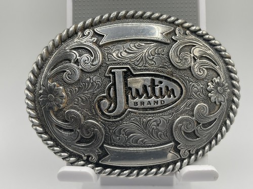 Hebilla de cinturón vaquero de plata occidental marca Justin - Imagen 1 de 6